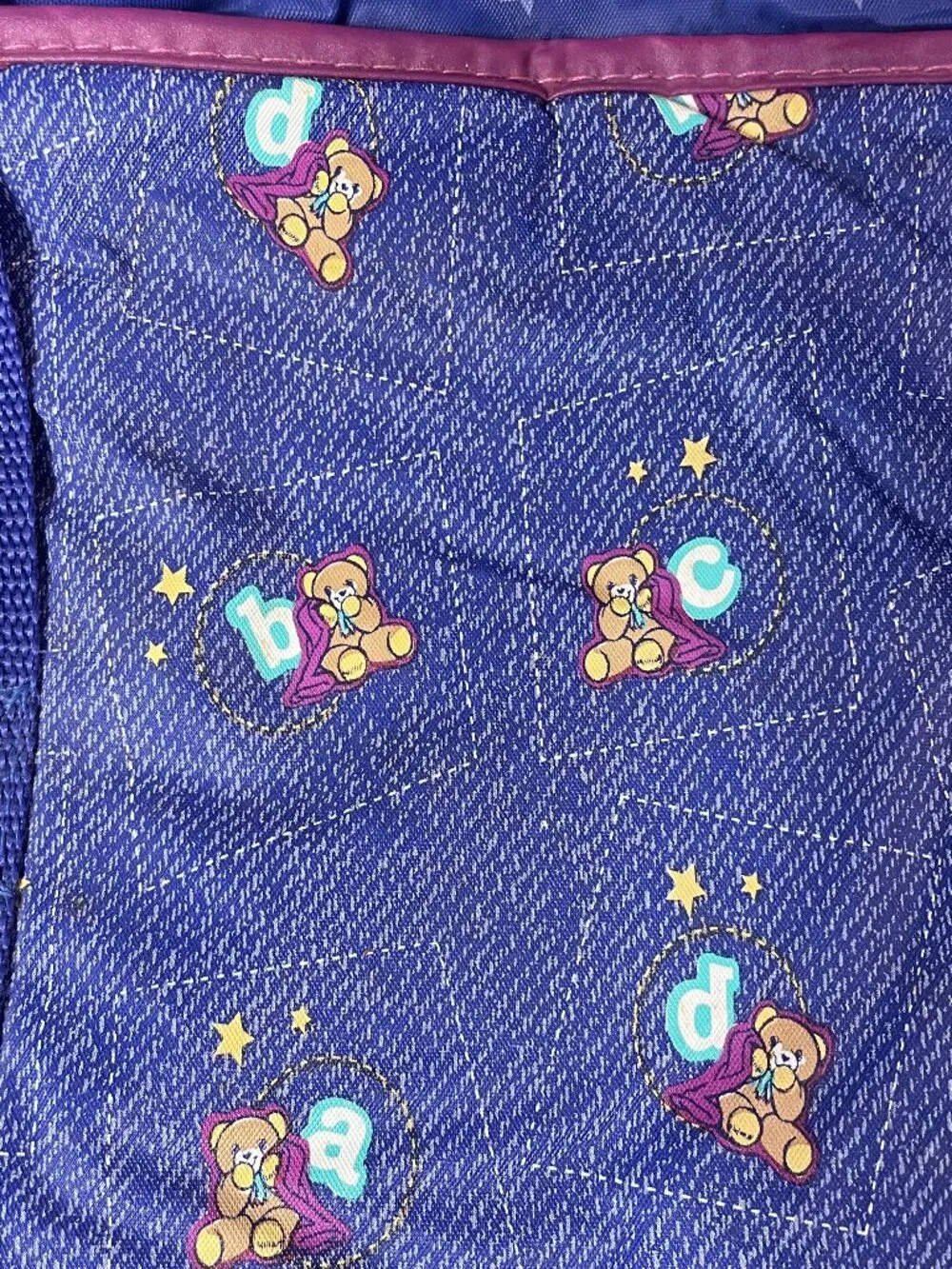 Vtg 90's Ross Insulated Diaper Bag Denim Blue Jean ABC Bear Stars Ziptop